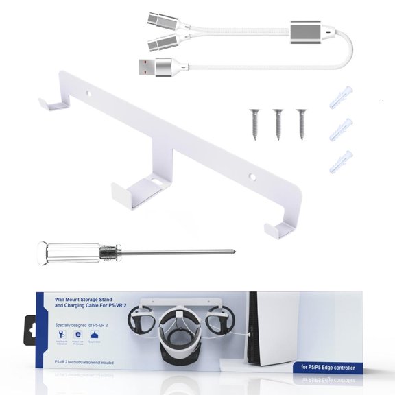 Yammee Elegant VR Headset Wall Mount for PS VR2 Storage Stand Fits Most VR Headset Controller Storage Rack Charge Cord Screw