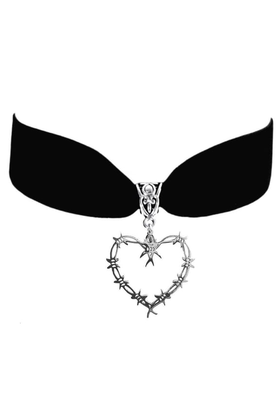 Yammee Velvets Choker Necklace,Aesthetic Necklace Barbed Wire Thorns Heart Necklace