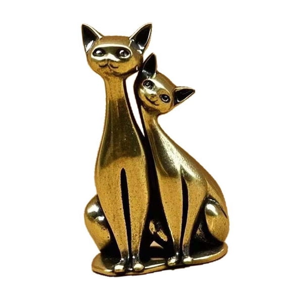 Yammee Vintage Brass Cats Couple Lover Ornament Miniature Figurine Decoration for Living Room Study or Office Desktop Shelf