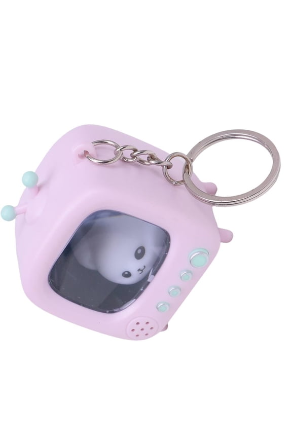 Yammee Vintage Style Mini TV Pendant Keyring Charm With Glowing Doll Night Light Function Lightweight Plastic Key Accessory