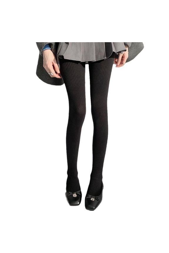 Yammee Women Winter Fall Solid Color Ribbed Striped Cotton Tights Stockings Thicken Warm Sweater Pantyhose Leggings Hosiery