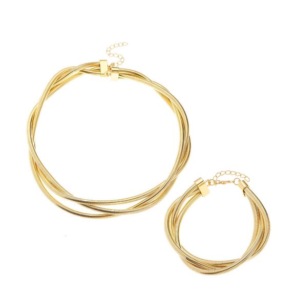 Yammee Women's Punk Style 3 Strands Wrap Chain Necklace and Bracelet Set Geometric Wristband and Neckchain Jewelry Set