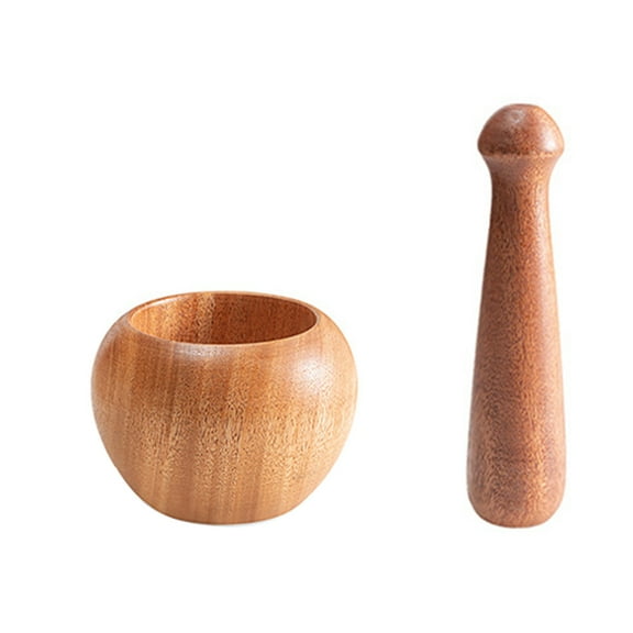 Yammee Wood Mortar and Pestle Set Manual Garlic Ginger Spices Press Grinding for Home Kitchen Cooking Multifunction Grinder Tool