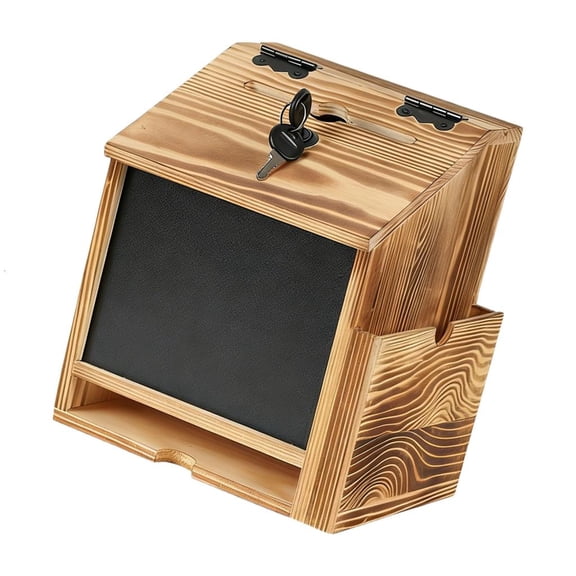 Yammee Wood Suggestion Box Wall Mounted Ballot Box with Lock and Slot Ideal For Collecting Feedback Card Or Voting Ballots