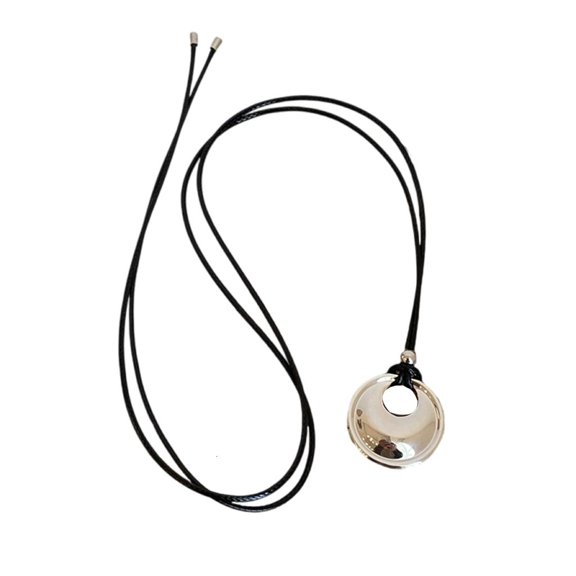 Yammee Youthful PU Cord Necklace Charm with Round Rings Pendant for Fashion Enthusiasts