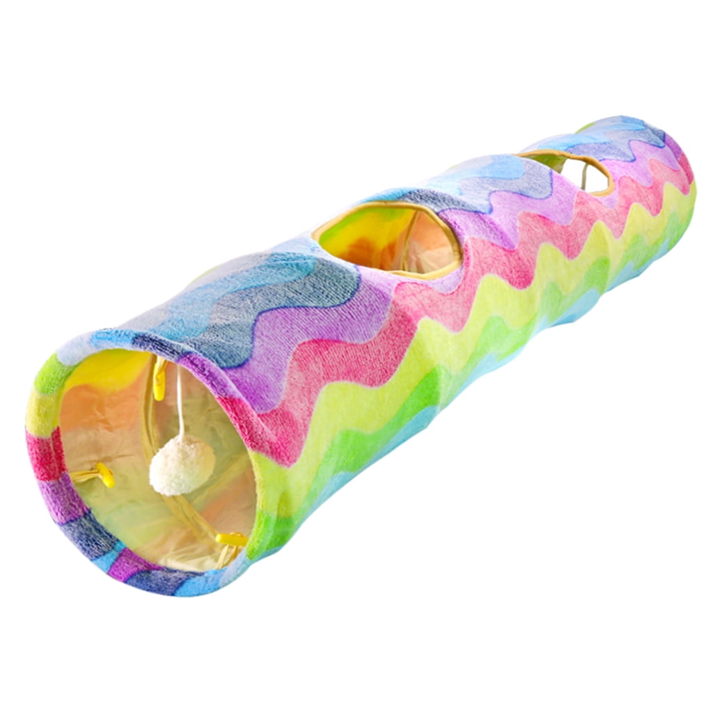 for Cat Kitten Tunnel Tube Toy with Plush Ball Portable Interesting Rainbow Wave