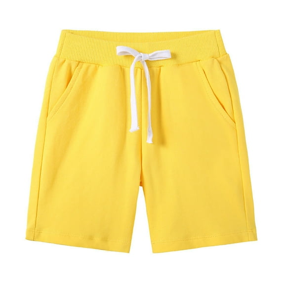 Yammkia Athletic Shorts for Boys Summer Clothes Toddler Baby Pull on Short Casual Athletic Jogger Elastic Waistband Solid Color Knit Shorts 18 24 Months 3T 4T 5T 6T 7T 8T 9T (Yellow,6-7 Years）