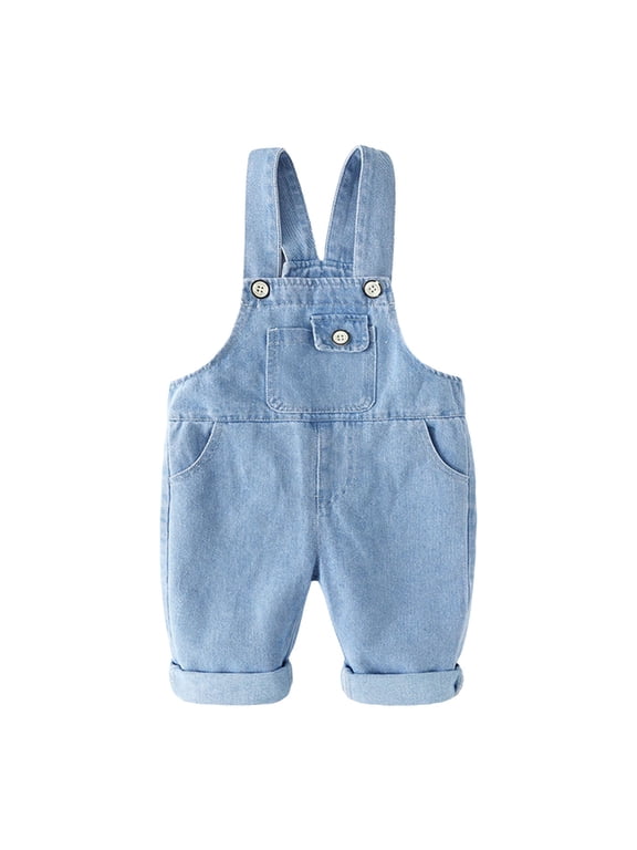 Baby Boys Denim Romper Overalls Pants, Suspender Jeans Jumpsuit with Snaps Infant Spring Fall Outfit 6-12M (Blue,6-12 Months)