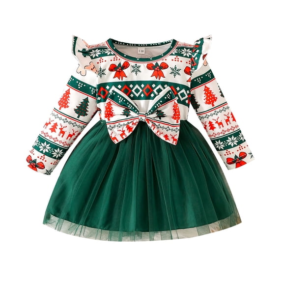 Yammkia Baby Christmas Dress Girls Dresses Toddler Winter Long Sleeve Dresses 6 9 12 18 24 Months 2T 3T(Green,9-12 Months)