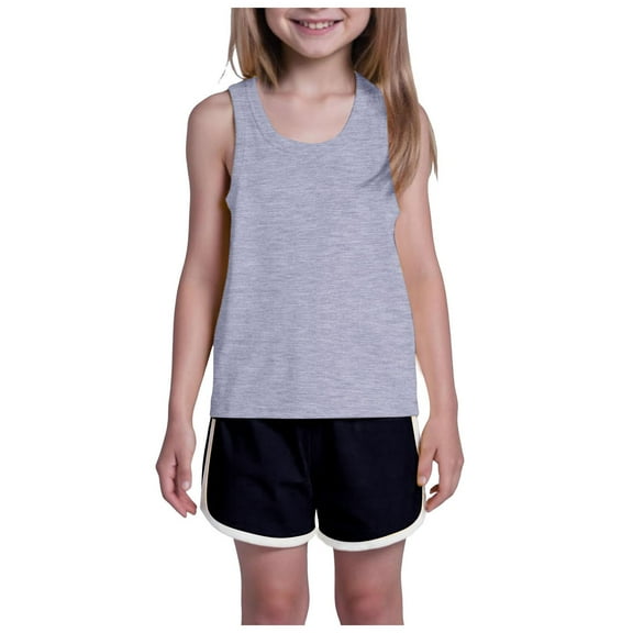 Yammkia Baby Clothes For Girls Toddler Baby Girl Golf Outfit Summer Clothes Sleeveless Ruffle Tank Tops Tutu Shorts Sets for 2-3 Years,Grey