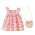 thumbnail image 1 of Yammkia Baby Dress Girls Summer Dress Floral Ruffle Cute Print Dress Casual Flowy Short Sleeve Dress with Cute Bag 6 9 12 18 24 Months 2T 3T 4T (Pink,Size 12-18 Months), 1 of 4