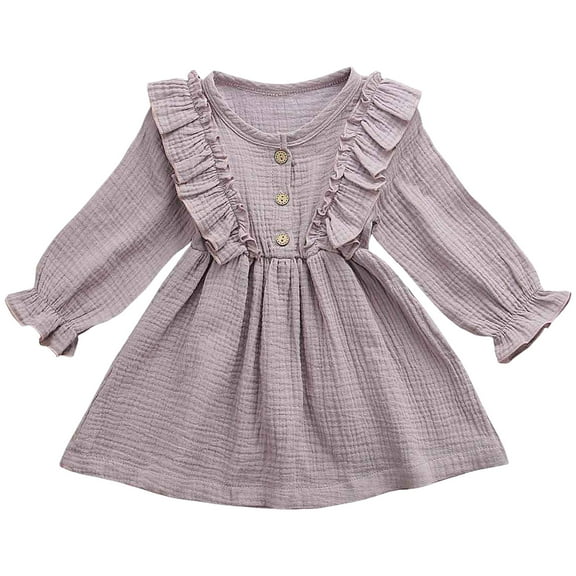 Yammkia Baby Girl Clothes Girls Long Sleeve Fall Dresses Round Neck 6 9 12 18 24 Months 2T 3T(Purple,18-24 Months)