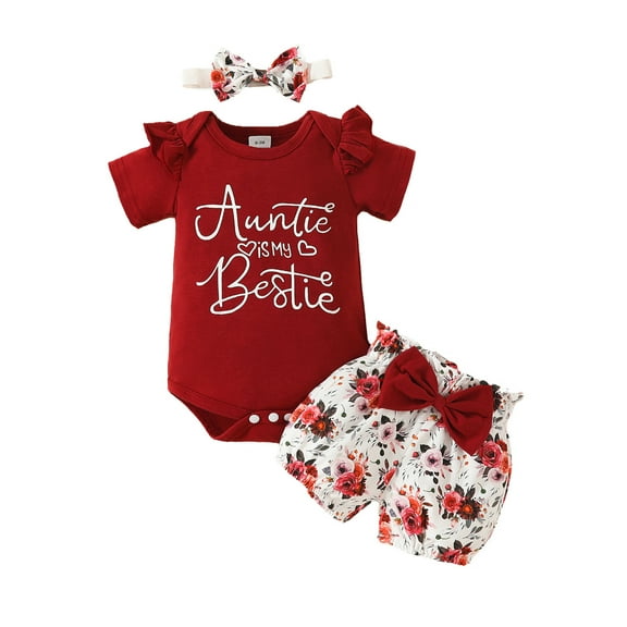 Yammkia Baby Girl Outfit Baby Girl Clothes Romper Shorts Set Floral Summer Outfits Cute Baby Clothes Girl for 6-9 Months,Red