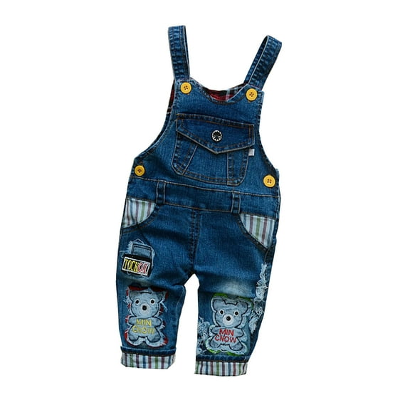 Yammkia Baby Girls Suspender Ripped Jeans Toddler Strap Denim Flare Pants Overalls Ruffle Leggings for 18-24 Months,Dark Blue