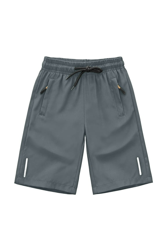 Boys Athletic Shorts with Zipper Pockets Dry Fit Lightweight Hiking Cargo Shorts for Gym Outdoors Sizes 3T 4T 5T 6T 7T-10 Years (Grey, Size 9-10 Years)