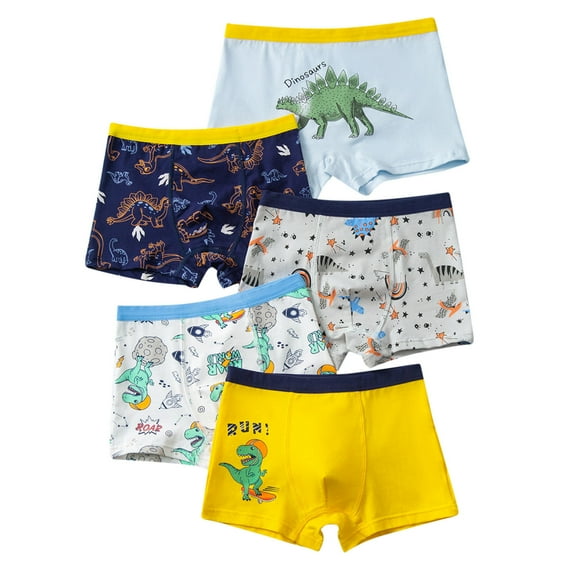Yammkia Boys Boxer Briefs Baby Soft Cotton Toddler Dinosaur Underwear Children Truck Panties Cute Dinosaur Print Underpants Shorts Pants Briefs Trunks 5PCS for 10-12 Years,Blue