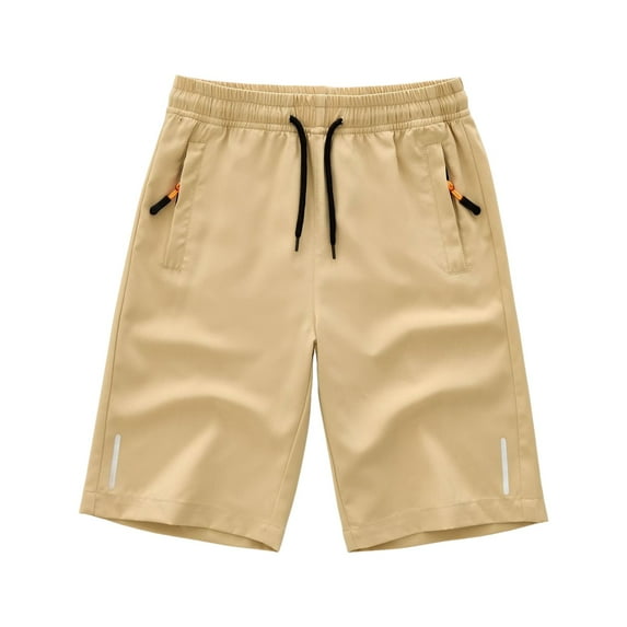 Yammkia Boys Cargo Shorts Youth Quick Dry Lightweight Pull-On Hiking Shorts for Sports Outdoor with Zipper Pockets 3T 4T 5T 6T 7T-10 Years (Khaki,7-8 Years)