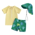 thumbnail image 1 of Yammkia Boys Swim Set for Active Kids Toddler Boy 3-Piece Swimwear Set Baby Boy Swimsuit With Hat Upf 50+ Rash Guards Short Sleeve Bathing Suit For Boys for 12M,Yellow, 1 of 6