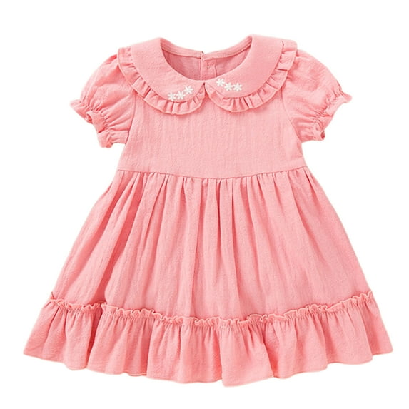 Yammkia Cute Dresses for Girls Baby Girls and Toddler Short Sleeve Everyday Dresses with Doll Collar 6 9 12 18 24 Months 2T 3T 4T (Pink,Size 12-18 Months)