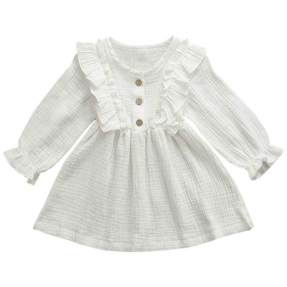 Yammkia Dress Baby Girl Girls Dress Long Sleeve Casual Dresses for Kids 6 9 12 18 24 Months 2T 3T(White,12-18 Months)