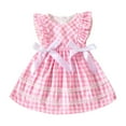 thumbnail image 1 of Yammkia Dress Girls Baby Summer Flying Sleeves Smocked Blue Pink Plaid Smocked Dress Summer Clothes Bow at Waist 6 9 12 18 24 Months 2T 3T 4T (Pink,Size 6-12 Months), 1 of 9