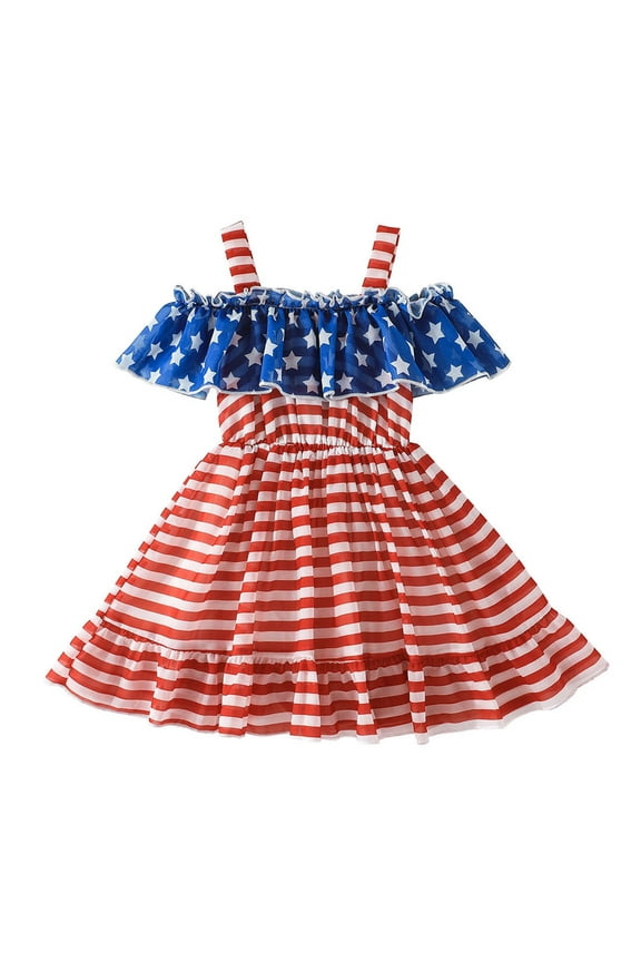 Flag Dress Girls 4th of July Clothes for Kids Toddler American Flag Dress Independence Day Clothes for Girls for 3 Years,Red