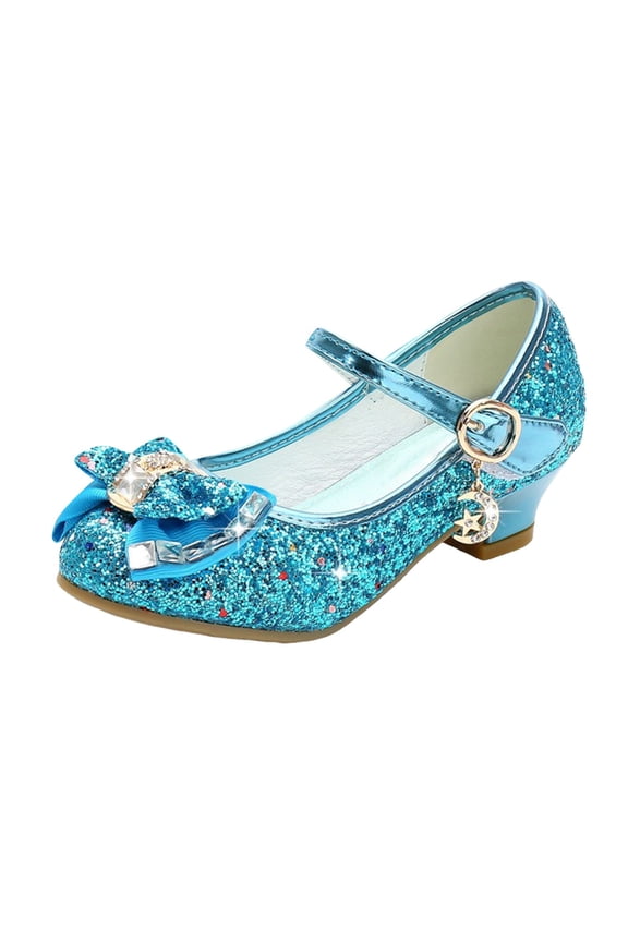 Girl's Dress Shoes Mary Jane Glitter 1.5 in Low Heel Wedding Party Princess Shoes for Toddler/Little/Big Kids (Blue,13)
