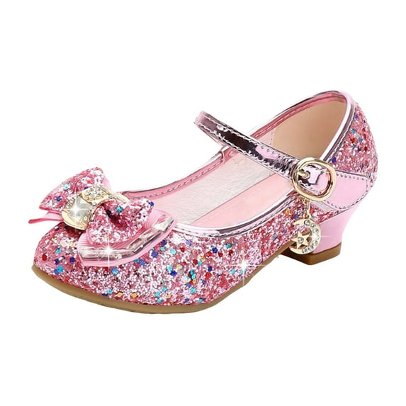 Yammkia Girl's Dress Shoes Mary Jane Glitter 1.5 in Low Heel Wedding Party Princess Shoes for Toddler/Little/Big Kids (Pink,11.5)