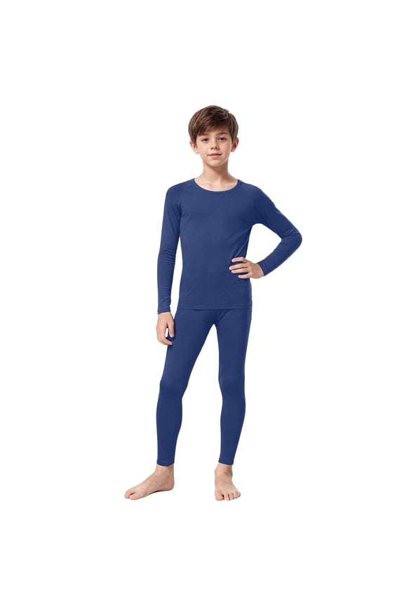 Girls Thermal Set Boys Compression Shirt Long Sleeve Suit Youth Undershirts Kids Football Baseball Baselayer Cold Gear Quick Dry Black Girls Base Layer Sets 11-18T (Blue,11-12 Years)