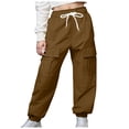 thumbnail image 1 of Yammkia Khaki Pants for Girls Cargo Pants Kids Drawstring Elastic Waist Casual Jogger Pants with Pockets Size 7-8 (Brown,7-8 Years), 1 of 6