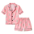 thumbnail image 1 of Yammkia Kids Silk Satin Sleepwear Sets Toddler Baby Girls Summer Pajamas Cute Bow Print Short Sleeve Button Down Shirt Shorts Kids Satin Sleepwear for 12-24 Months,Mint Green, 1 of 2