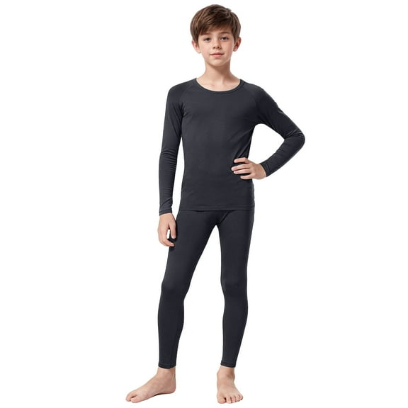 Yammkia Kids Thermals Boys Youth Boys Thermal Underwear Set Compression Fleece Lined Leggings with Athletic Shirts Base Layer Tween Girls Thermal Sets 11-18T (Black,11-12 Years)