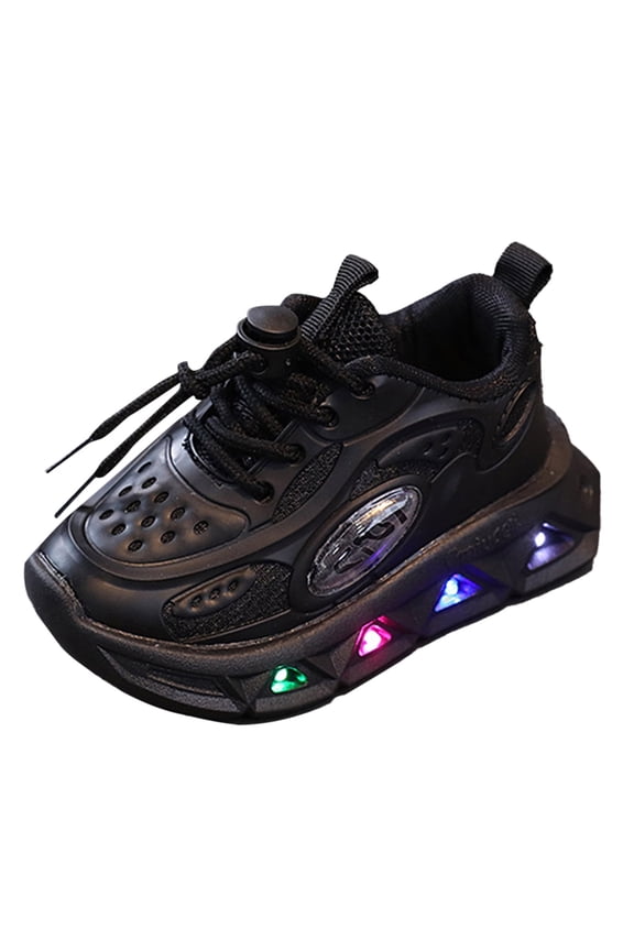 Light Up Shoes Toddler to Little Kid for Boys and Girls LED Flashing Mesh Breathable Adorable Running Sneakers for 3-3.5 Years,Black
