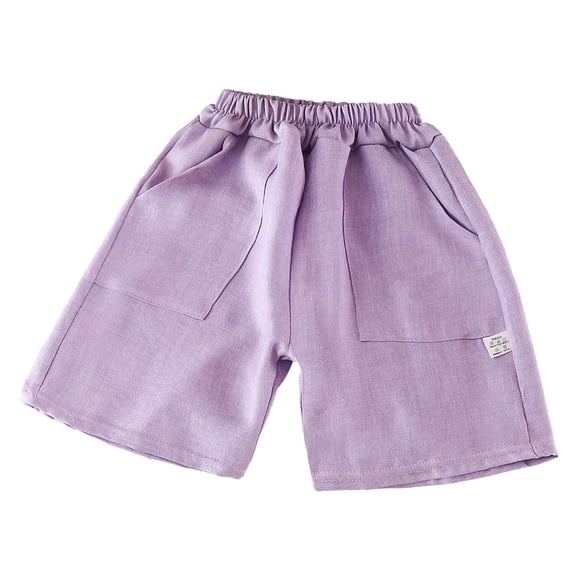 Yammkia Little Boys Athletic Shorts Unisex Baby Toddler Cotton Shorts with Drawstring Baby Pull-on Shorts Soft Clothes for Summer Daily Purple Size,5-6 Years