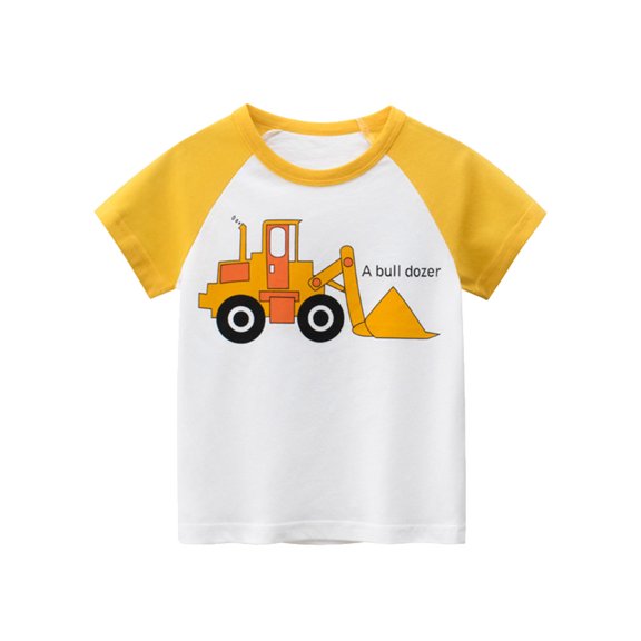 Yammkia Summer Tops For Boys Girls Crewneck Cartoon Car Print Toddler Kids Baby Cars Print T Shirts Daily Clothes For Little Boys for 1 Year,Yellow