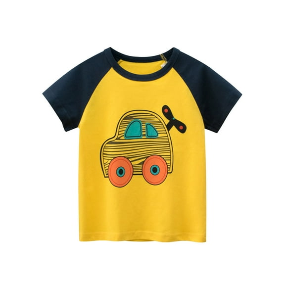 Yammkia Summer Tops For Boys Girls Crewneck Cartoon Car Print Toddler Kids Baby Cars Print T Shirts Daily Clothes For Little Boys for 2 Years,Black