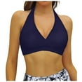 thumbnail image 1 of Yammkia Swimsuit Tops for Women 2025 Women Bikini Top Halter Solid Color Bathing Suit Top Push Up Swim Top Padded Swimsuit Top Only for XL,Dark Blue, 1 of 5