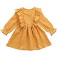 thumbnail image 1 of Yammkia Toddler Girl Dresses Girls Long Sleeve Dresses Kids Casual Crewneck Dress 6 9 12 18 24 Months 2T 3T(Yellow,18-24 Months), 1 of 5