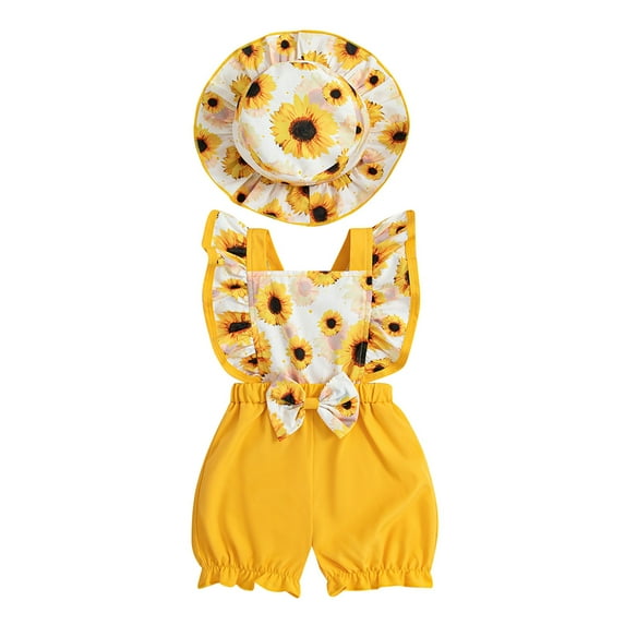 Yammkia Toddler Girls Outfit Sets Baby Girl Summer Clothes Rib Short Sleeve Romper Waist Shorts 2pcs Outfits Set for 6,Yellow