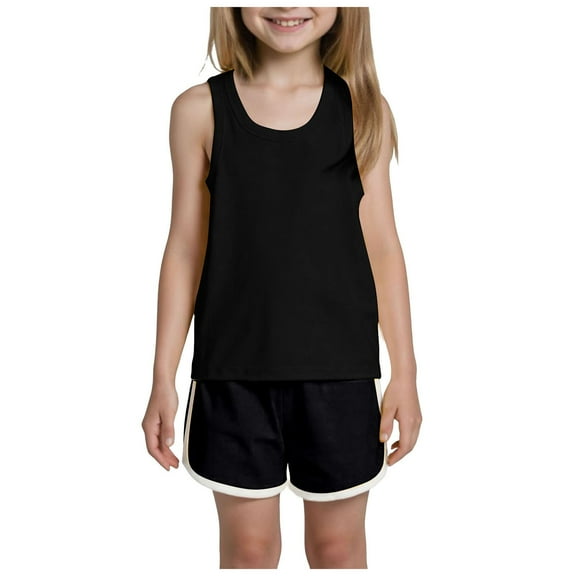 Yammkia Toddler Girls Outfit Sets Toddler Baby Girl Golf Outfit Summer Clothes Sleeveless Ruffle Tank Tops Tutu Shorts Sets for 5-6 Years,Black