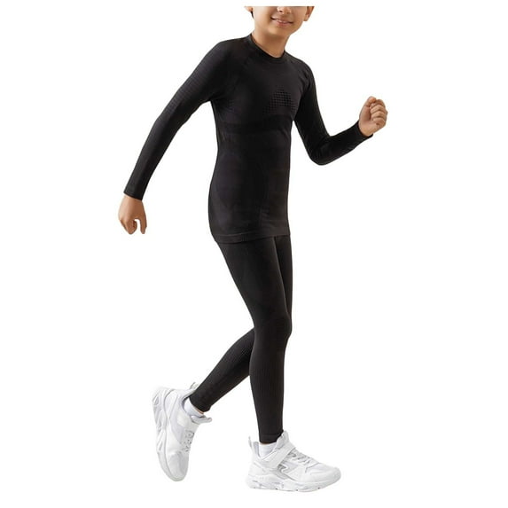 Yammkia Toddler Thermals Set Boys Girls Base Layer Athletic Compression Leggings and Shirts Thermal Underwear Set Running Pants Tights Boys Thermal Underwear Set 3-12T (Black,3-6 Years)