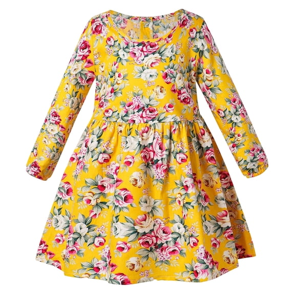 Yammkia Toddler Winter Dress Baby/Toddler Dress,Fall Long-Sleeve Dress for Kids 6 9 12 18 24 Months 2T 3T(Yellow,12-18 Months)