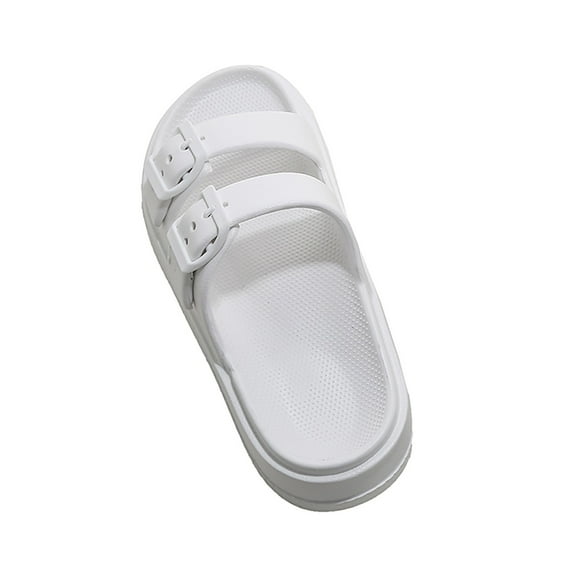 Yammkia Womens Sandals Comfortable Dressy Women Plaform Eva Slides Sandals Adjustable Double Buckle Flatform Shoes Rubber Beach Sandals Casual Footbed Waterproof Flat Sandals Women for 7,White