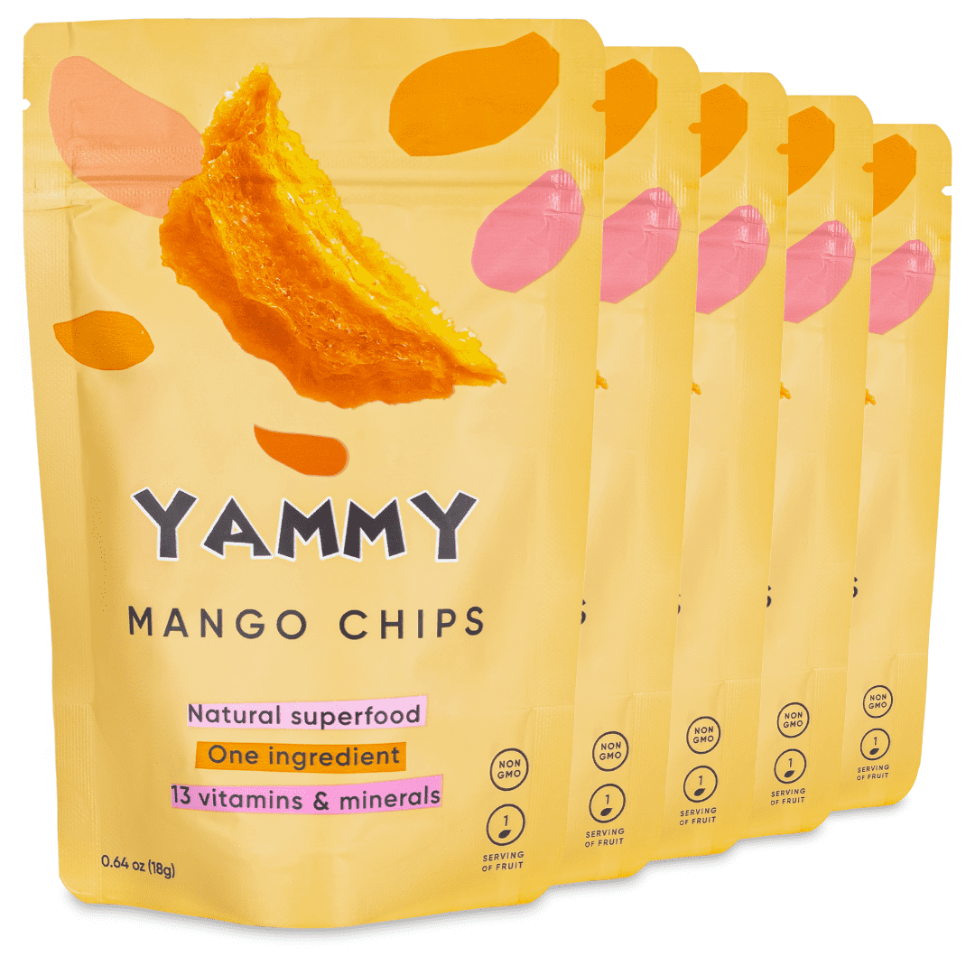 Yammy Dried Mango Chips, 1 Ingredient Superfood Snack (Pack of 5
