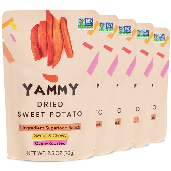 Yammy Dried Sweet Potato Sticks, 1 Ingredient Superfood Snack (Pack of 5)