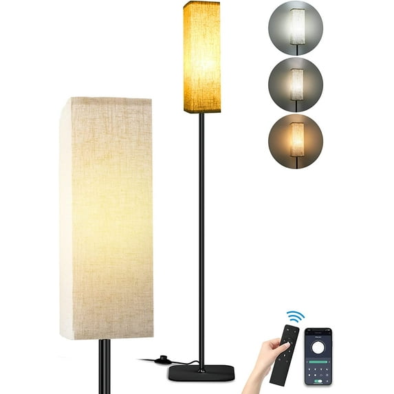 Yamyone 65" LED Floor Lamp for Living Room with Fabric Lamp Shade 2700K-6500K and Remote & Foot-swith Control,LED Lamp with Night Light Mode and Timer