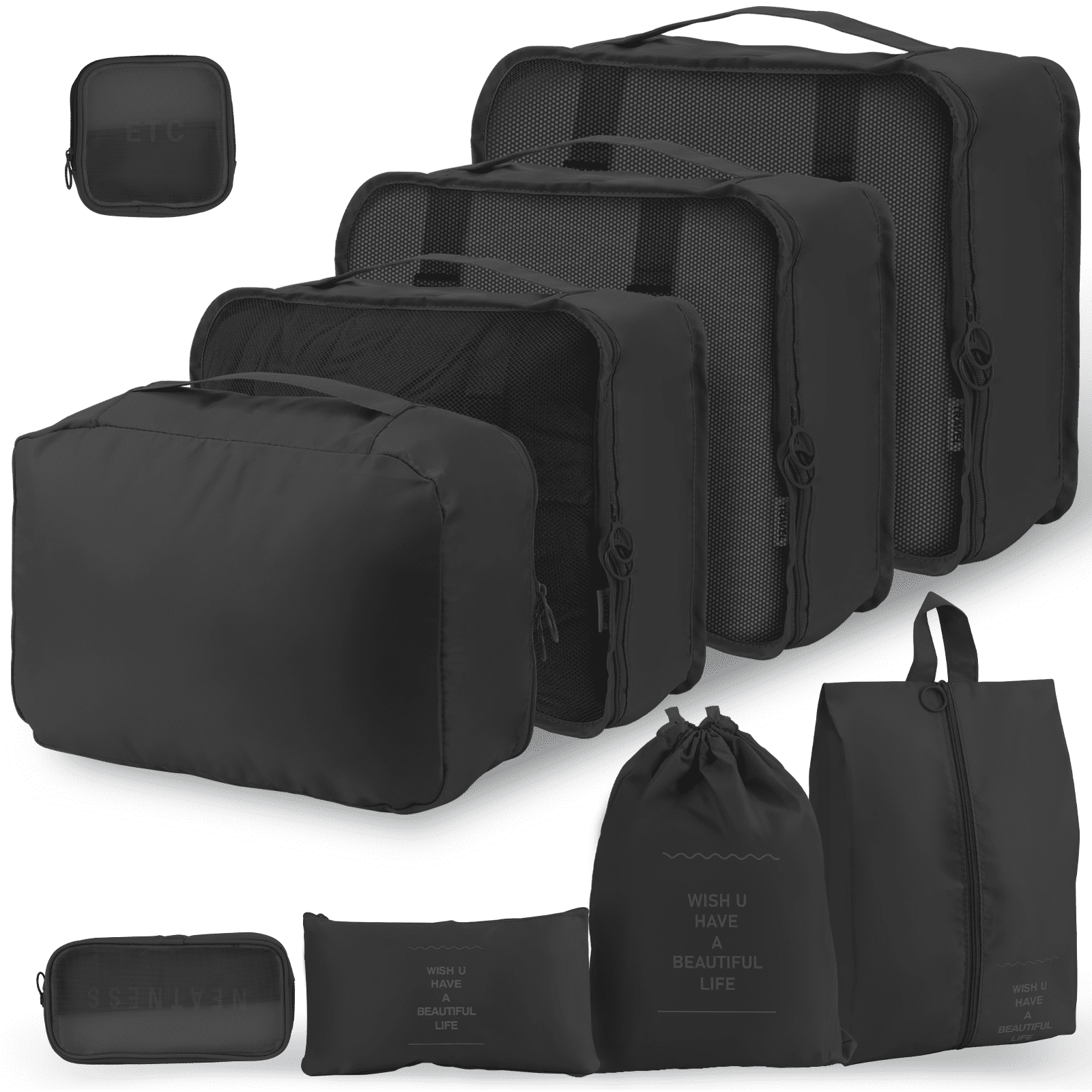 Yamyone 9 PCS Packing Cubes for Travel,Travel Packing Cubes Lightweight  Suitcase Organizer Bags Set Luggage Packing Organizers for Travel  Accessories with Shoes Bags - Grey 