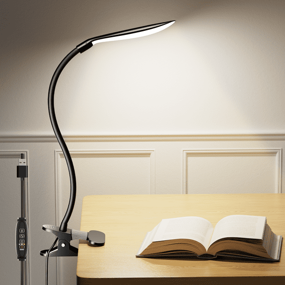 Yamyone Clamp Desk Lamp, 6W LED Reading Light Book Light, Eye Caring Reading Lamp, 6 Color & 10 Brightness, Auto Off Timer, Perfect Clip Light for Bed Reading/Studying/Working