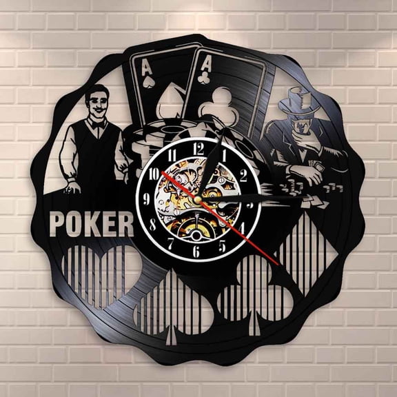 YanGxx Ace Of Spades Playing Card Gambling Wall Art Wall Clock Game Room Gambling Den Decoration Vinyl Record Wall Clock Poker Gift