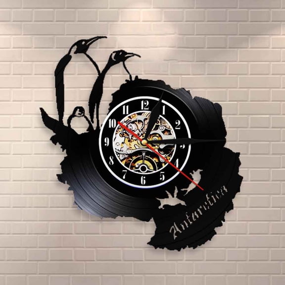 YanGxx Antarctic Penguins Wall Clock Three Emperor Penguins Living Room Decor Vinyl Record Wall Clock South Pole Seabird Penguins Gift